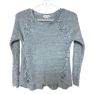 Pink Angel Girls Grey Marl Knit Sweater Lace Up Sides Size L 14 Long Sleeve‎